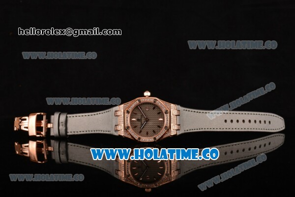 Audemars Piguet Royal Oak Lady Swiss Quartz Rose Gold/Diamonds Case with Grey Dial and Grey Leather Strap (EF) - Click Image to Close